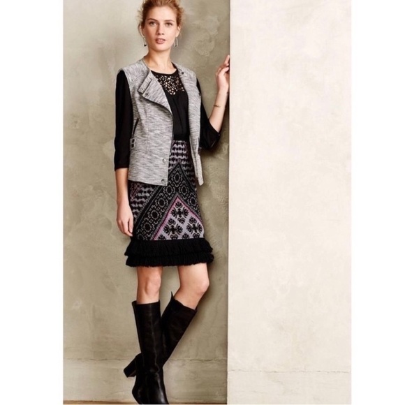 Anthropologie Sleeping On Snow Sweater Fringe Pencil Skirt Sz M - Picture 1 of 9